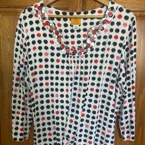 Ruby Rd. Navy, Pink and Red Polka Dot Blouse